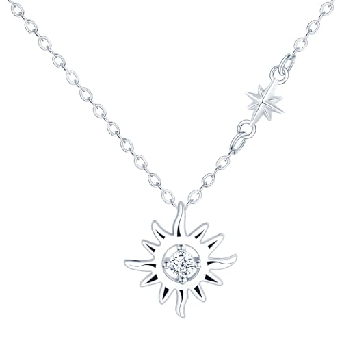 Feilok 925 Sterling Silber Sonne Halskette für Frauen Kette Damen Halskette mit Anhänger Zirkonia für Damen Mädchen von Feilok