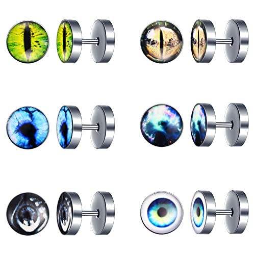 feilok 6 Paar Farbelich Herren Ohrringe Plug Ohrstecker aus Edelstahl Ohrringe Set Ohrläppchen Tunnel Schraube Ohr Piercing von Feilok