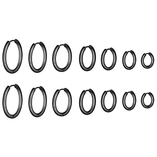 feilok 7 Paare Edelstahl Creolen Ohrringe Kleine Knorpel Hoop Ohrringe Nase Lippen Ringe für Männer und Damen shwarz feilok 7 Paare Edelstahl Creolen Ohrringe Kleine Knorpel Hoop Ohrringe Nase Lippen Ringe für Männer und Damen shwarz von Feilok