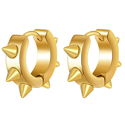 feilok Damen Herren Huggie Ohrringe Edelstahl 9mm Creolen Gotik Punk Rock Klappcreolen Ohrschmuck gold Damen-Ohrstecker Baumeln Huggie Hoop-Ohrringe von Feilok