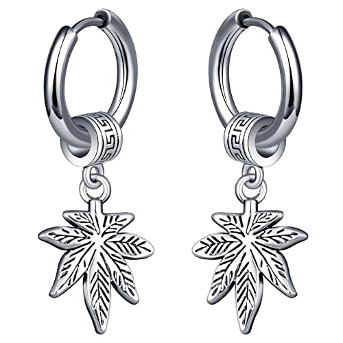 Feilok Edelstahl Creolen Huggie Ohrringe für Herren und Frauen - Hoop-Ohrringe mit Baum Anhänger, Hängend von Feilok