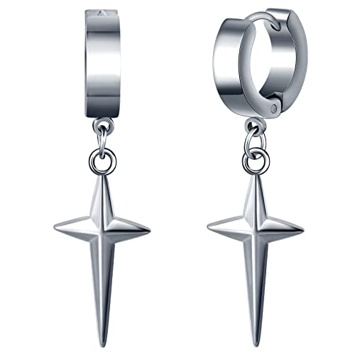 feilok Edelstahl Creolen Männer Ohrstecker Damen Ohrringe Herren Ohrstecker mit Anhänger Viereck Piercing von Feilok