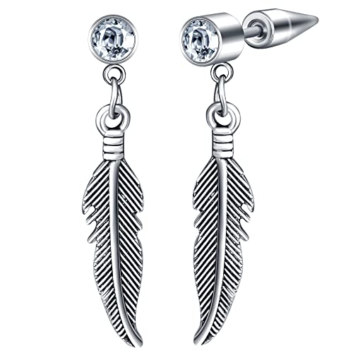 feilok Edelstahl Creolen Zirkon Ohrringe mit Anhänger Feder für Herren Damen Ohrringe Herren Ohrringe Männer Creolen Ohrringe Hängend Silber Ohrringe von Feilok