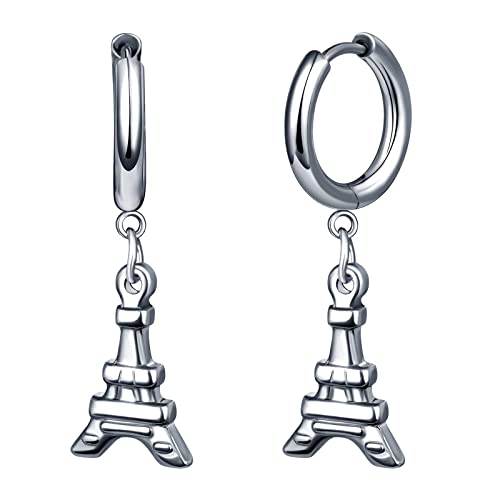 feilok Edelstahl Ohrring für Männer Creolen Ohrpiercing Ohrstecker für Frauen mit Anhänger Eiffelturm Huggie Hoop tragus Piercing von Feilok