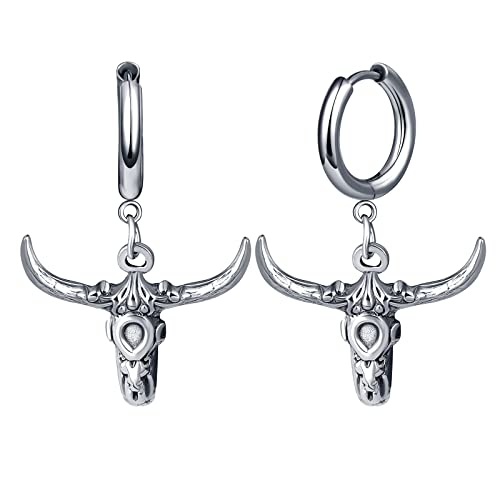 feilok Edelstahl Ohrring für Männer Creolen Ohrpiercing Ohrstecker für Männer Frauen mit Stierkopf Anhänger Hoop tragus Ohr Helix Cartilage von Feilok