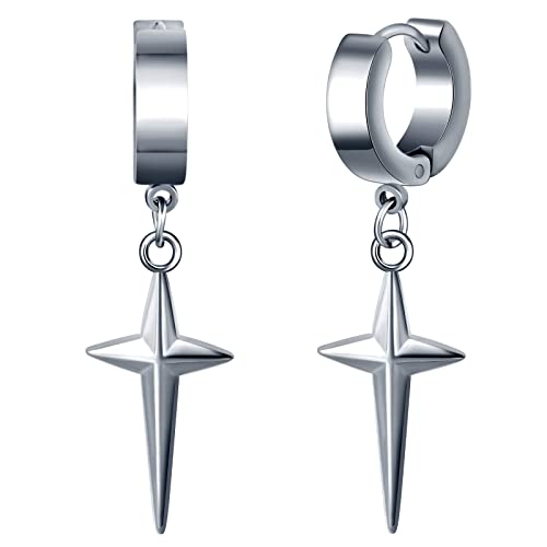 feilok Edelstahl Ohrring für Männer Ohrpiercing Ohrstecker für Männer Frauen Damen Ohrringe Silber Ohr Helix Cartilage mit Anhänger Viereck von Feilok