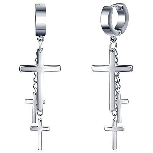 feilok Herren Ohrstecker Creolen Tunnel Ohrringe für Damen mit Kreuz Ohrhänger Kette Ohrringe Edelstahl Herren Pierced Earrings von Feilok