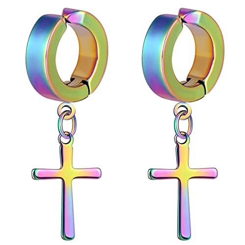 feilok Herren Ohrstecker aus Edelstahl Creolen Ohrringe Set mit Kreuz Anhänger Ohrläppchen Tunnel Schraube Ohr Piercing von Feilok