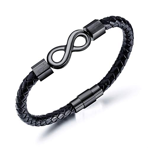 Feilok Lederarmband Herren Armband Unendlichkeit Infinity für Immer Zusammen Männer Leder Edelstahl Schwarz Geflochten mit Magnet Verschluss von Feilok