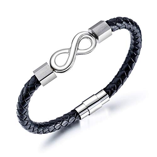 Feilok Lederarmband Herren Armband Unendlichkeit Infinity für Immer Zusammen Männer Leder Edelstahl Schwarz Geflochten mit Magnet Verschluss von Feilok