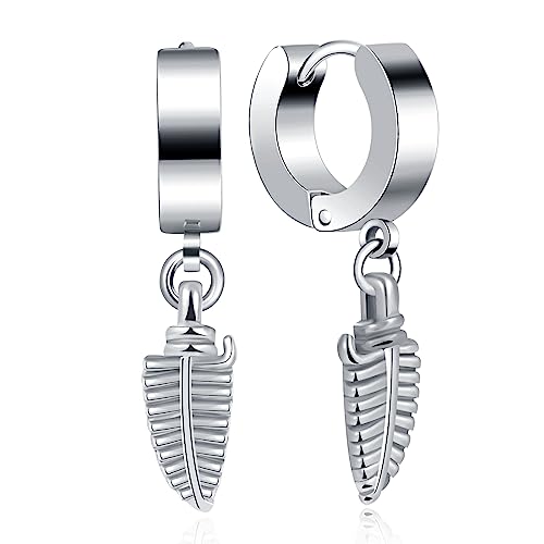 feilok Ohrringe Edelstahl Feder Creolen Ohrstecker Tunnel Piercing Dangle Ohrringe für Männer Damen von Feilok