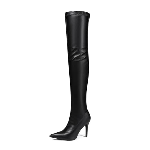 Feinlina Overknee-Stiefel mit Stiletto-Absatz, Reißverschluss, spitzer Zehenbereich, Leder, Oberschenkelhohe Stiefel, Schwarz, 40.5 EU Feinlina Overknee-Stiefel mit Stiletto-Absatz, Reißverschluss, spitzer Zehenbereich, Leder, Oberschenkelhohe Stiefel, Schwarz, 40.5 EU von Feinlina
