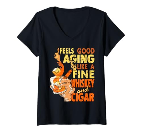 Damen Würdevoll Altern Humor wie feiner Whiskey und Zigarre T-Shirt mit V-Ausschnitt Damen Würdevoll Altern Humor wie feiner Whiskey und Zigarre T-Shirt mit V-Ausschnitt von Feinschmecker von Whiskey und Zigarren