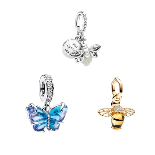 Feitery Ein Satz von drei(Schmetterlinge Biene Glühwürmchen) Hundepfote Glühwürmche Charms Reisen Armband Herz Anhänger Meerestiere Sommer-Schmuck von Feitery