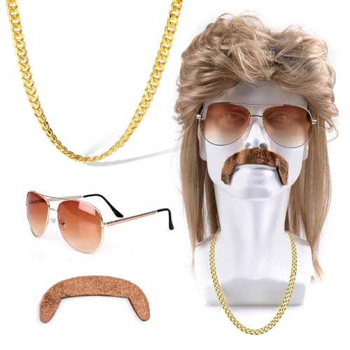 Vokuhila Perücke Herren, 80er Jahre Outfit perücken, Männer vokuhila perücke Set Braun Gold, Vokuhila Perücke 80er 90er Für Kostümzubehör für Faschingskostüme Männer Karneval Halloween Cosplay Party Vokuhila Perücke Herren, 80er Jahre Outfit perücken, Männer vokuhila perücke Set Braun Gold, Vokuhila Perücke 80er 90er Für Kostümzubehör für Faschingskostüme Männer Karneval Halloween Cosplay Party von Feithmonic