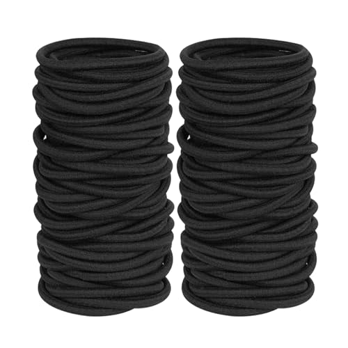 120 Stück schwarze Haargummis für dickes und lockiges Haar, Pferdeschwanzhalter, elastisches Haarband für Frauen oder Männer (4 mm) Haargummi Schwarz (Black, One Size) von Feizikaw