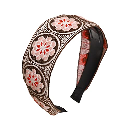 Bohemian Haarband Stickerei Retro-Ethno-Stil Gürtelzähne -Rutsch-Stirnband Haarspange Haargummi Damen (Coffee, One Size) von Feizikaw