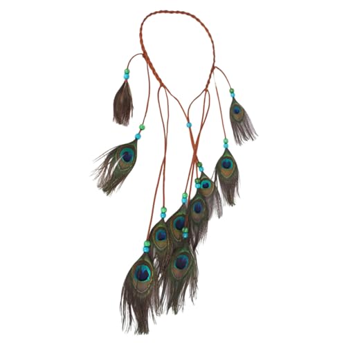 Damen Hippie Boho Haarband Haarschmuck Hippie Kostüm Indianer Stirnband Kopfschmuck Damen Stirnbänder Feder Quaste Haarschmuck Indianer Stirnband Federn Boho Haar Haaraccessoires Damen (Green, 39CM) von Feizikaw