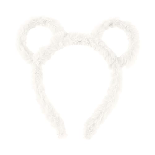 Farben Klein Haarklammer Frauen Winter Dick Gefüllte Stirnband Runde Bär Ohren Make-Up Haar Hoop Cartoon Geformt Gefüllte Haar Hoop Kostüm Cosplay Party (White, 20X17CM) von Feizikaw