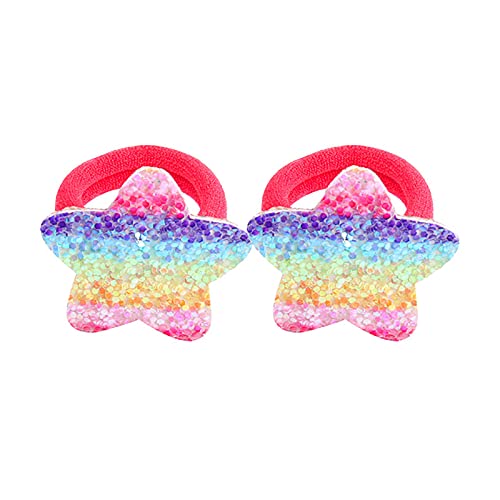 Gradient Star Stretch Rubber Loop Band Pailletten Handtuch Haar Mädchen Fünfzackige High Loop Rainbow Hair Care Haargummi Seide (D, One Size) von Feizikaw