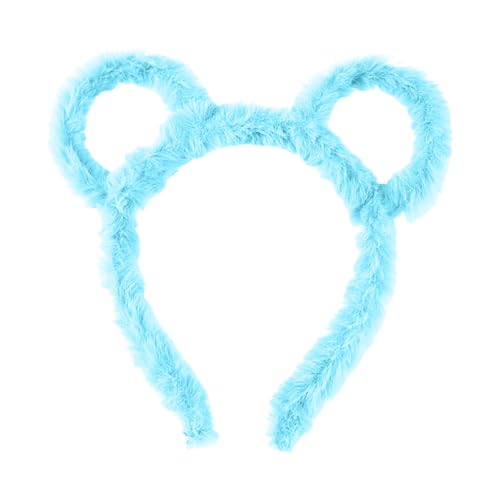 Groß Haarspangen Frauen Winter Dick Gefüllte Stirnband Runde Bär Ohren Make-Up Haar Hoop Cartoon Geformt Gefüllte Haar Hoop Kostüm Cosplay Party (Light Blue, 20X17CM) von Feizikaw