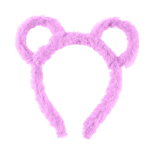 Groß Haarspangen Frauen Winter Dick Gefüllte Stirnband Runde Bär Ohren Make-Up Haar Hoop Cartoon Geformt Gefüllte Haar Hoop Kostüm Cosplay Party (Purple, 20X17CM) von Feizikaw