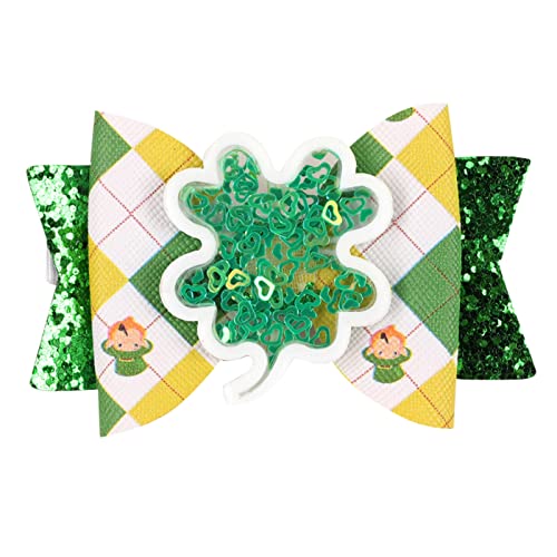 Große Flache Haarspangen Damen Irish Festival Bow Clips Glitter Green Grass Haarnadeln Quicksand Bow Haarspangen Clip Haarschmuck für Mädchen Frauen Kleinkinder Urlaub (A, One Size) von Feizikaw