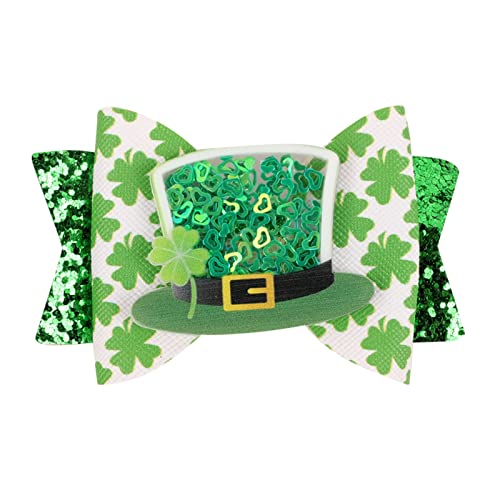 Große Flache Haarspangen Damen Irish Festival Bow Clips Glitter Green Grass Haarnadeln Quicksand Bow Haarspangen Clip Haarschmuck für Mädchen Frauen Kleinkinder Urlaub (C, One Size) von Feizikaw