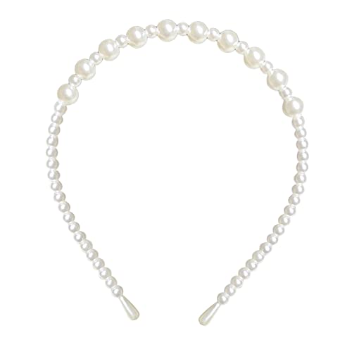 Haarclip Flach Perlen Haarband Super Fee Temperament Dame Haarspange Französisch Retro Mädchen Stirnband Einfache Kopfbedeckung Haarschmuck (B, One Size) von Feizikaw