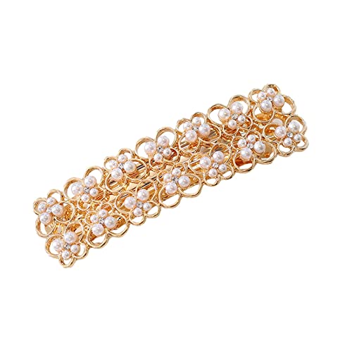 Haarspangen Frauen Haarspange Gold Perle Stil Französisch Haarspange Formale Perle Haarschmuck Braut Haarspange Großes Haarteil Blumenmädchen Haarspange (B, One Size) von Feizikaw