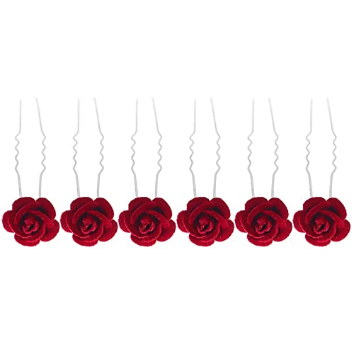 Haarspangen Rose Haarspangen Rose Braut Haarspangen Rose Hochzeit Haarschmuck für Frauen Mädchen Party (Red, One Size) von Feizikaw