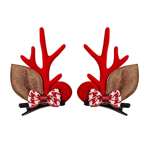 Haarspangen für Damen Weihnachtshaarspangen 1 Paar niedliche Hirschohren Haarschmuck Geweih Kopfbedeckung Haarspangen für Weihnachtsfeier (C, One Size) von Feizikaw