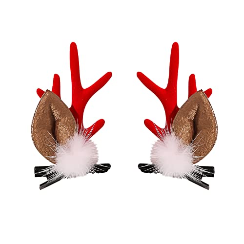 Haarspangen für Damen Weihnachtshaarspangen 1 Paar niedliche Hirschohren Haarschmuck Geweih Kopfbedeckung Haarspangen für Weihnachtsfeier (D, One Size) von Feizikaw