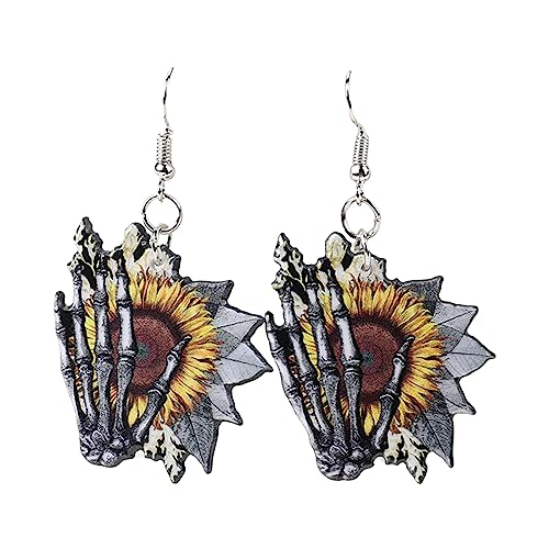 Halloween -Maske Zarte Sonnenblumen-Acrylohrringe mit Halloween-Atmosphäre. Halloween-Ohrringe für Mädchen, Frauen Männer (Grey, One Size) von Feizikaw