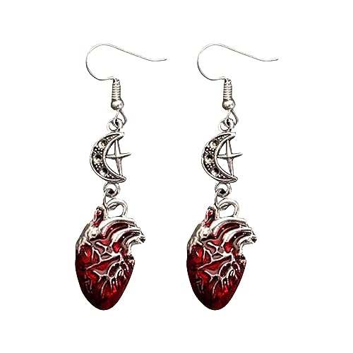 Halloween -Zubehör Gothic-Herz-Halbmond-Kreuz-Ohrringe für Damen. Stilvolle übertriebene Halloween-Ohr-Accessoires (Red, One Size) von Feizikaw