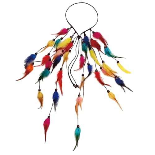 Indianer Feder Stirnband Kostüme Kopfschmuck mit Federn für Frauen und Mädchen Seiden Scrunchie (Watermelon Red, 21x13x0.2 cm) von Feizikaw