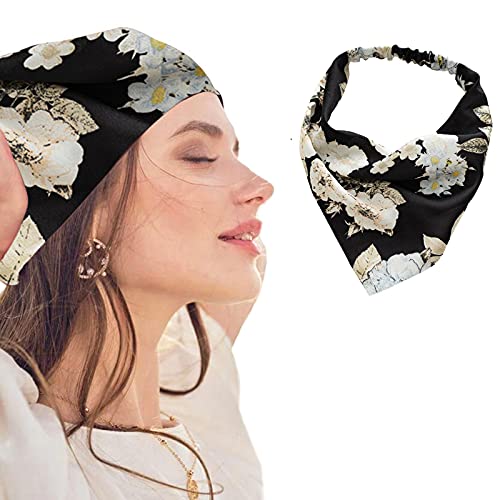 Mit Haar bedruckt 1 Schal Stück Kopftuch Krawatten Bandanas Haar Stirnbänder Boho Haarpflege Silk Scrunchie (Black, One Size) von Feizikaw