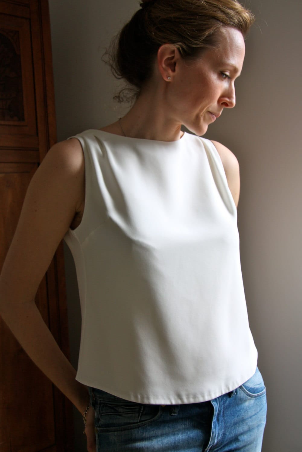 Creme Seiden Crepe Top Mit Kimono Seide Creme Seiden Crepe Top Mit Kimono Seide von FelBKimonoAndHaori