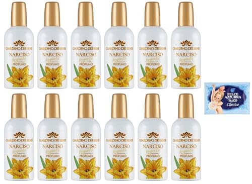 12er-Pack Giardino dei Sensi Profumo Narciso Segreto,Parfum für Damen Geheime Narzisse 100ml + 1er-Pack Kostenlos Felce Azzurra Talkumpuder, 100g-Beutel von Felce Azzurra