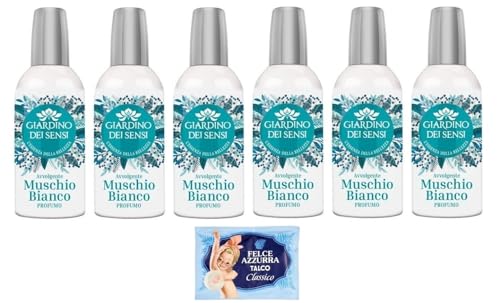 6er-Pack Giardino dei Sensi Profumo Muschio Bianco,Parfum für Damen Weißer Moschus 100ml + 1er-Pack Kostenlos Felce Azzurra Talkumpuder, 100g-Beutel von Felce Azzurra