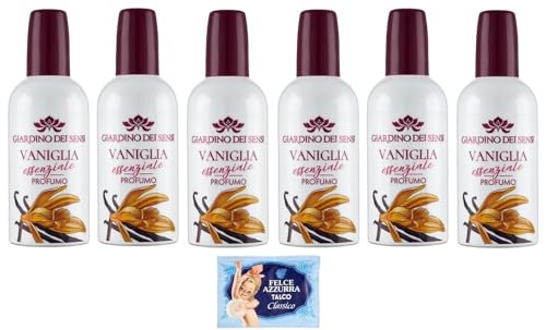 6er-Pack Giardino dei Sensi Profumo Vaniglia Essenziale,Parfum für Damen Essentielle Vanille 100ml + 1er-Pack Kostenlos Felce Azzurra Talkumpuder, 100g-Beutel von Felce Azzurra