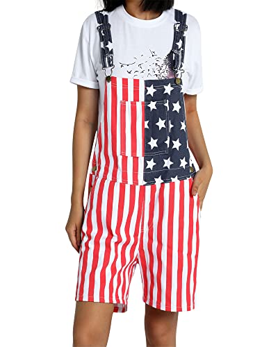 Amerikanische Flagge Overalls Sommer Amerikanische Flagge Druck Denim Lätzchen Overall Shorts Verstellbarer Overall für Männer Frauen, rot, blau, S von Felcia