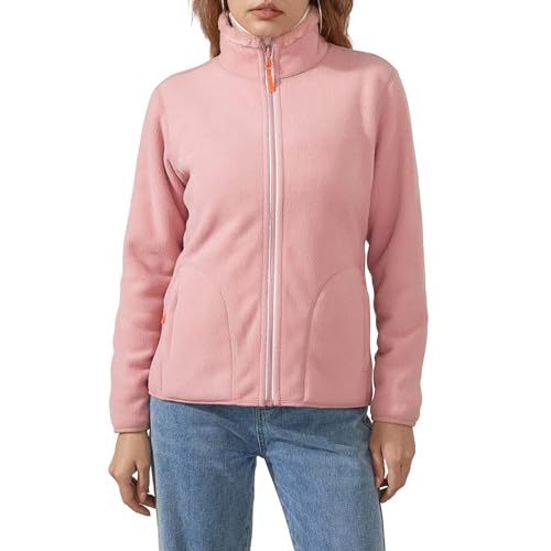 Damen Full Zip Fleece Jacken Langarm Stehkragen Wendemantel mit Taschen Leichte Warme Sherpa Oberbekleidung, A-Pink, 50 von Felcia