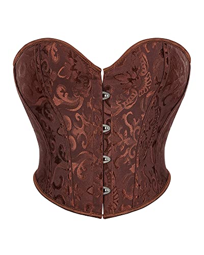 Damen Schnüren Bustier Korsett Blumendruck Vintage Unterbrust Korsett Frontverschluss Bustier Taillenmieder Body Shaper, C-coffee, 6X-Large von Felcia