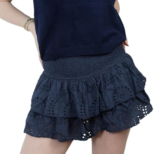 Damen Sommer Hohe Taille Rüschen Minirock Bohemian Floral Printed Layered A-Linie Rock Strand Kurze Röcke, e-blau, 40 von Felcia