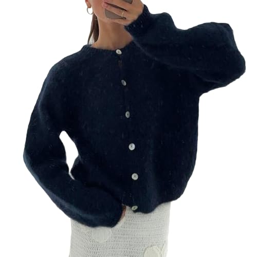 Damen-Strickjacke mit Knopfleiste, lässig, leicht, langärmelig, zum Ausgehen, Strick-Top, Herbst, warme Strickwaren, ästhetische Kleidung, C-Marineblau, M Damen-Strickjacke mit Knopfleiste, lässig, leicht, langärmelig, zum Ausgehen, Strick-Top, Herbst, warme Strickwaren, ästhetische Kleidung, C-Marineblau, M von Felcia