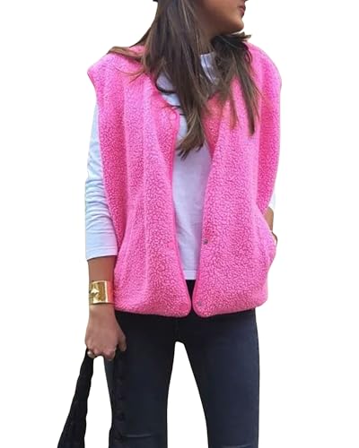 Damen-Teddy-Fleece-Weste, Knopfleiste, weich, Sherpa, flauschig, lockere Passform, warm, gemütlich, Plüschweste, Strickjacke, Oberbekleidung, Rosa a, M Damen-Teddy-Fleece-Weste, Knopfleiste, weich, Sherpa, flauschig, lockere Passform, warm, gemütlich, Plüschweste, Strickjacke, Oberbekleidung, Rosa a, M von Felcia