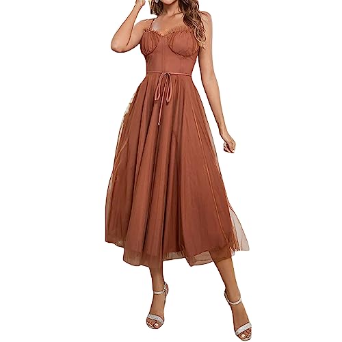 Damen Tüll Formelle Abendkleid Einfarbig Rückenfrei Korsett Kleid Elegante Party Cocktail Hochzeit Abendkleid, A-Kaffee, Small von Felcia