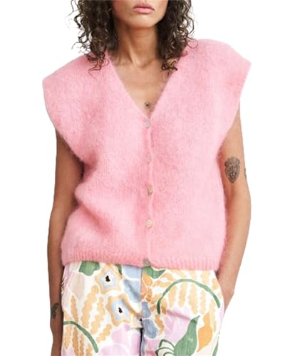Damen Y2K Strickweste Elegant Ärmellos Weste Tops mit Taschen Herbst Häkeln Ausgehen Sweater Weste, E-purple, L von Felcia