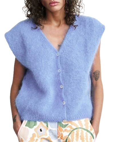 Damen Y2K Strickweste Elegant Ärmellos Weste Tops mit Taschen Herbst Häkeln Ausgehen Sweater Weste, E-sky Blue, L von Felcia